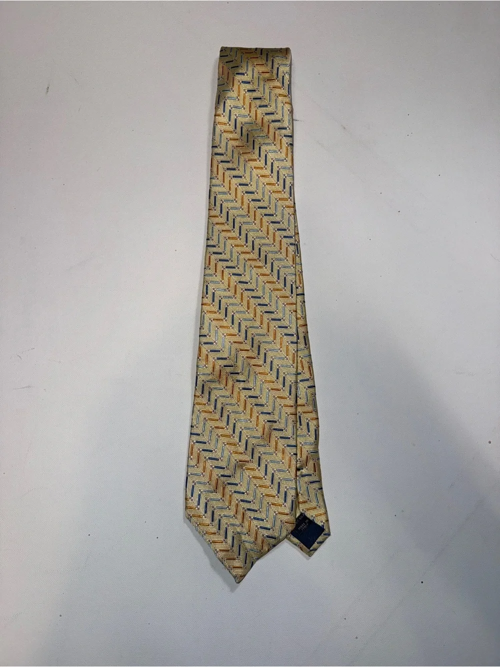 Jos. A. Bank Zigzag Silk-Style Tie in Gold, Navy, and Brown